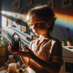 Black Tourmaline Crystal and a Kid 