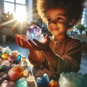 Fluorite Crystal And A Kid