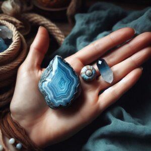 Holding Blue Lace Agate Crystal 