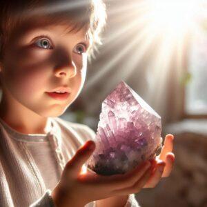 Lepidolite Crystal and a kid 