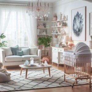 Living Room With Clear Quartz On The Table
