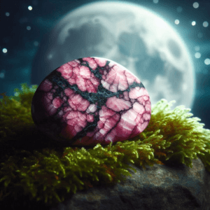 Rhodonite crystal under the full moon 