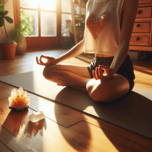 meditating with small citrine crystal at home 
