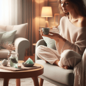 relaxing at home with amazonite crystal 