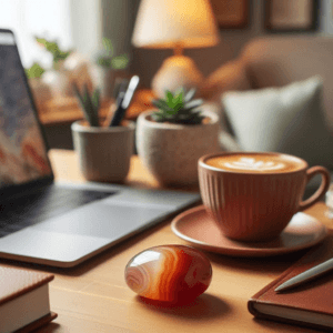 small carnelian stone in the workspace 