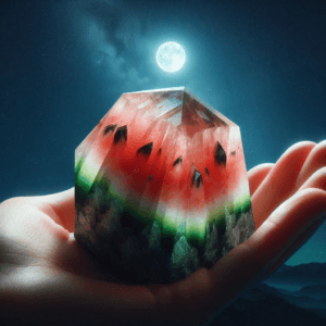 watermelon tourmaline crystal stone under the light of a full moon 